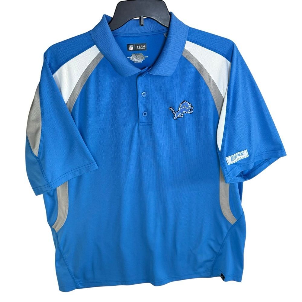 NFL Team Apparel Detroit Lions Blue Colorblock Performance Polo Shirt Size 2XL